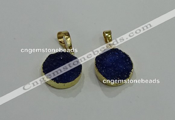 NGP2672 14mm - 15mm coin druzy quartz gemstone pendants