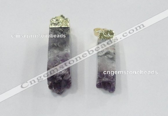 NGP2841 12*40mm - 14*50mm sticks druzy amethyst gemstone pendants