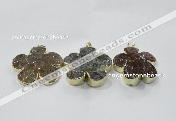 NGP2852 42*45mm - 50*52mm flower agate gemstone pendants