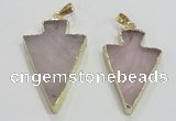 NGP3038 20*35mm – 25*40mm arrowhead rose quartz pendants