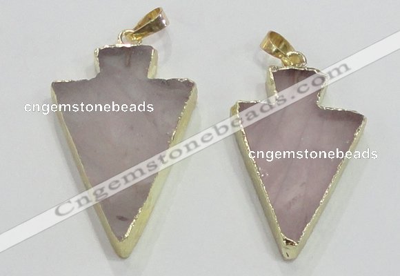 NGP3038 20*35mm – 25*40mm arrowhead rose quartz pendants