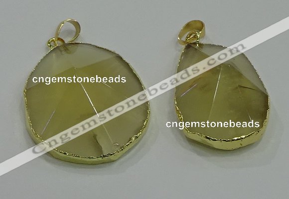 NGP3063 25*35mm – 35*45mm freeform lemon quartz pendants