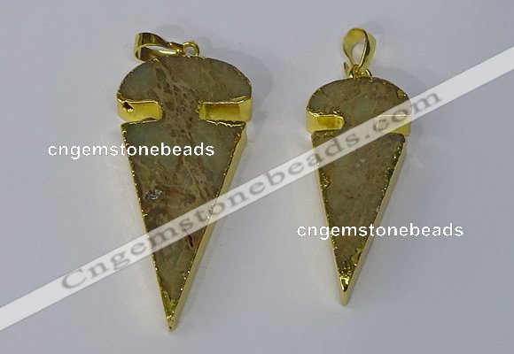 NGP3065 18*40mm – 22*50mm arrowhead sea sediment jasper pendants