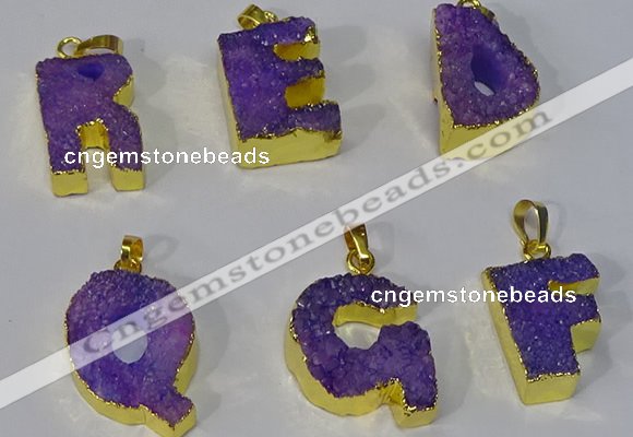 NGP3072 20*25mm - 25*30mm letter druzy agate pendants wholesale