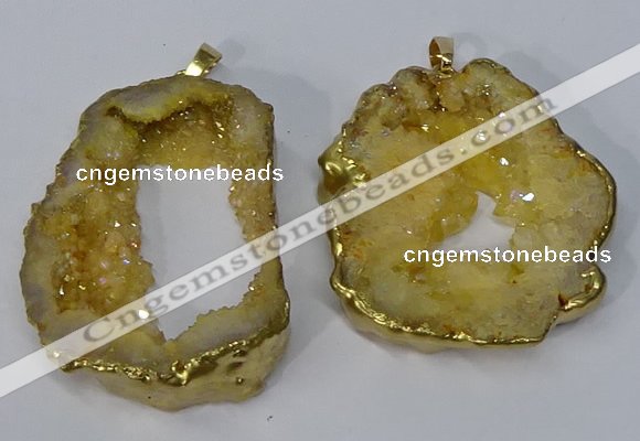 NGP3136 25*35mm - 40*50mm freeform plated druzy agate pendants