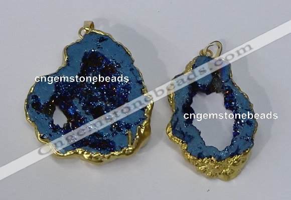 NGP3144 25*35mm - 40*50mm freeform plated druzy agate pendants
