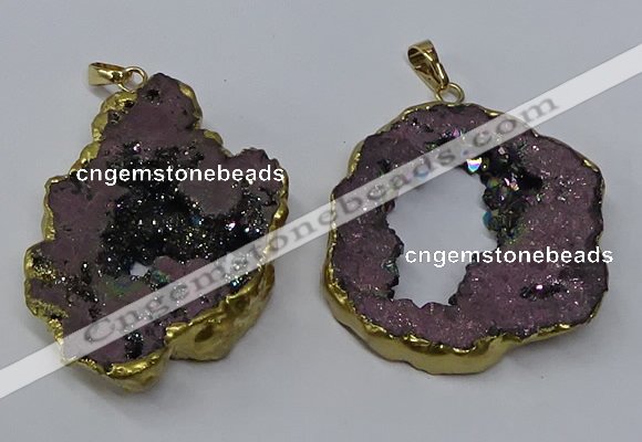 NGP3146 25*35mm - 40*50mm freeform plated druzy agate pendants
