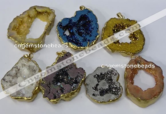 NGP3147 25*35mm - 40*50mm freeform plated druzy agate pendants