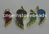 NGP3436 15*25mm - 18*35mm wing-shaped druzy agate gemstone pendants