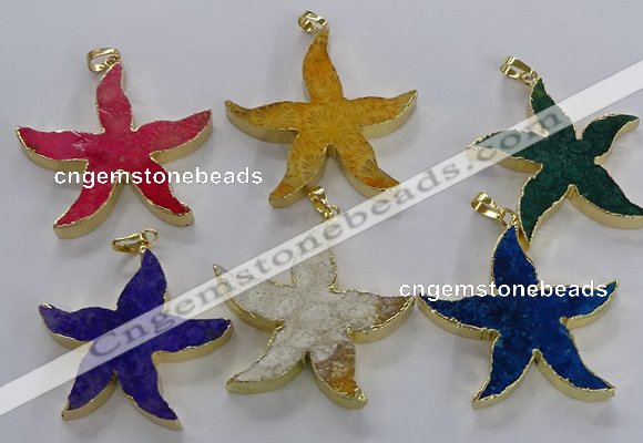 NGP3528 48*50mm starfish fossil coral pendants wholesale