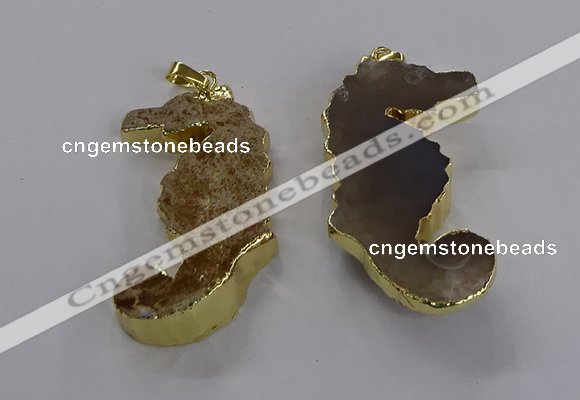 NGP3530 22*58mm - 25*55mm seahorse agate gemstone pendants