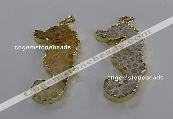 NGP3551 22*58mm - 25*55mm seahorse fossil coral pendants