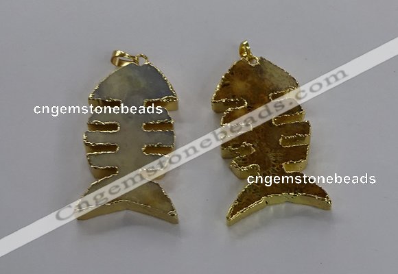 NGP3563 25*50mm - 28*55mm fishbone agate gemstone pendants