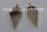 NGP3570 25*50mm - 30*55mm arrowhead druzy agate pendants