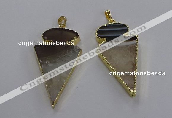 NGP3570 25*50mm - 30*55mm arrowhead druzy agate pendants