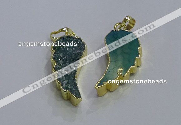 NGP3608 15*30mm - 18*40mm wing-shaped druzy agate pendants