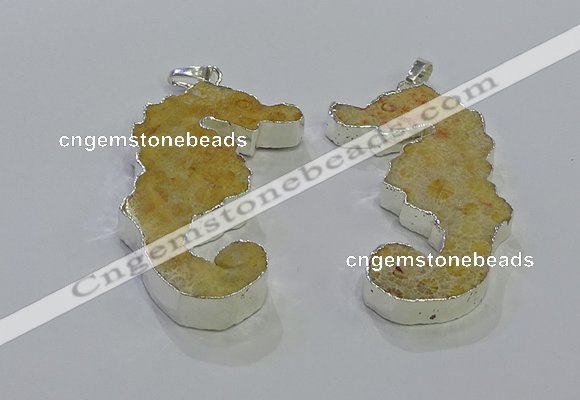 NGP3663 22*58mm - 25*55mm seahorse fossil coral pendants