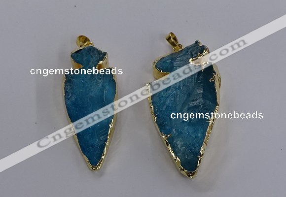 NGP3816 25*45mm - 30*60mm arrowhead dyed white crystal pendants