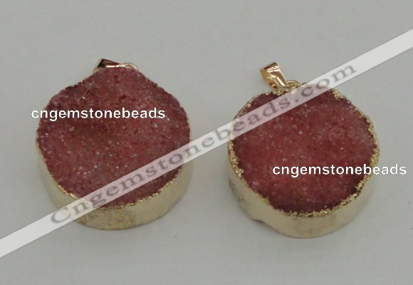 NGP4058 28mm – 30mm flat round druzy quartz pendants wholesale