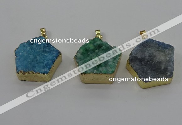 NGP4119 28*28mm - 30*30mm pentagon druzy quartz pendants wholesale