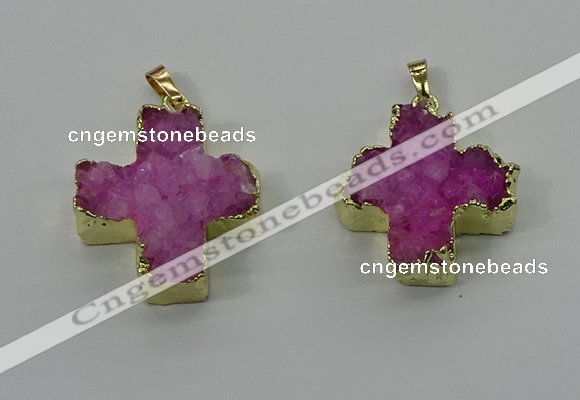 NGP4165 30*32mm cross druzy quartz pendants wholesale