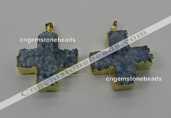 NGP4168 30*32mm cross druzy quartz pendants wholesale