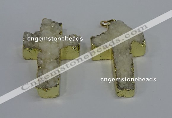 NGP4172 30*48mm - 32*50mm cross druzy quartz pendants wholesale