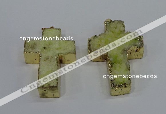NGP4173 30*48mm - 32*50mm cross druzy quartz pendants wholesale