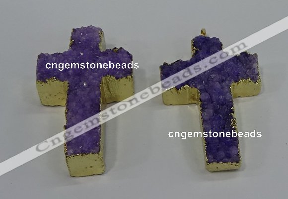 NGP4174 30*48mm - 32*50mm cross druzy quartz pendants wholesale