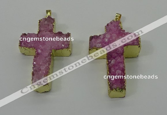 NGP4175 30*48mm - 32*50mm cross druzy quartz pendants wholesale