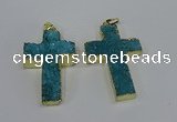 NGP4176 30*48mm - 32*50mm cross druzy quartz pendants wholesale