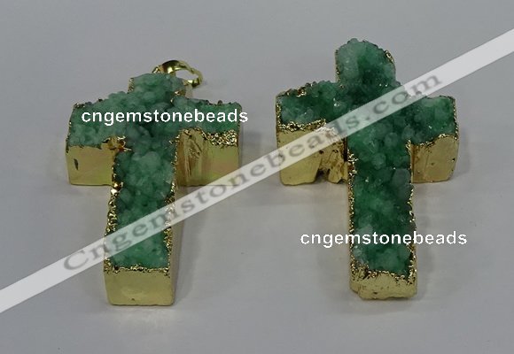 NGP4177 30*48mm - 32*50mm cross druzy quartz pendants wholesale