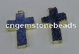 NGP4178 30*48mm - 32*50mm cross druzy quartz pendants wholesale