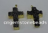 NGP4179 30*48mm - 32*50mm cross druzy quartz pendants wholesale