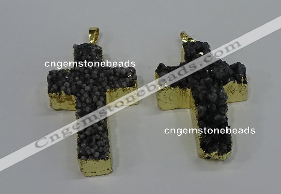 NGP4179 30*48mm - 32*50mm cross druzy quartz pendants wholesale