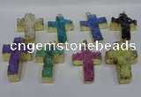 NGP4180 30*48mm - 32*50mm cross druzy quartz pendants wholesale