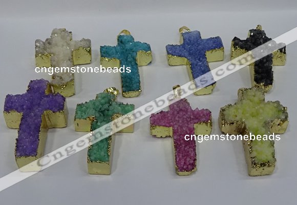 NGP4180 30*48mm - 32*50mm cross druzy quartz pendants wholesale