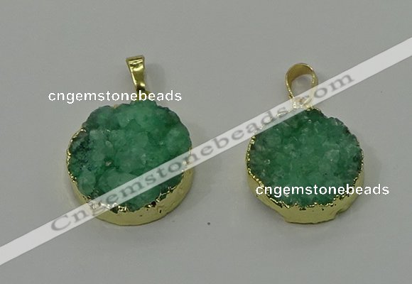 NGP4206 20mm - 22mm flat round druzy quartz pendants wholesale