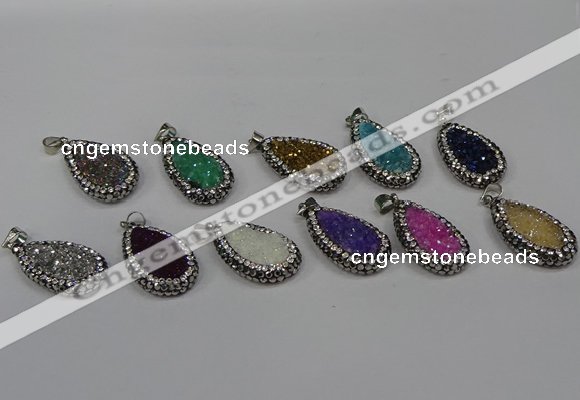 NGP4282 14*23mm flat teardrop plated quartz pendants wholesale