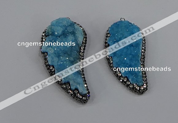 NGP4317 20*40mm - 25*50mm wing-shaped druzy quartz pendants