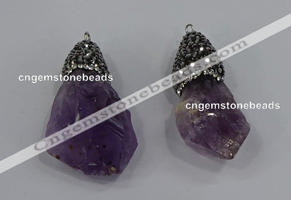 NGP4327 18*35mm - 20*40mm nuggets druzy amethyst pendants