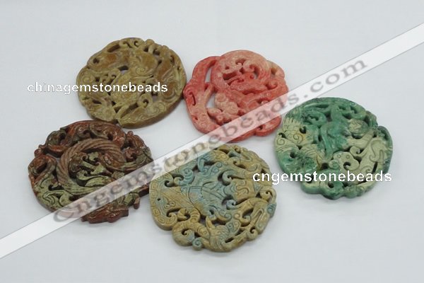 NGP4531 55*65mm - 65*68mm Carved flower jade pendants wholesale