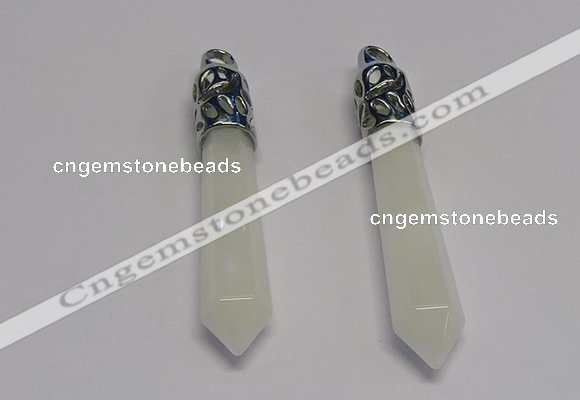 NGP5414 10*65mm sticks white jade gemstone pendants wholesale