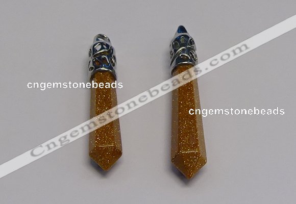 NGP5424 10*65mm sticks brown goldstone pendants wholesale