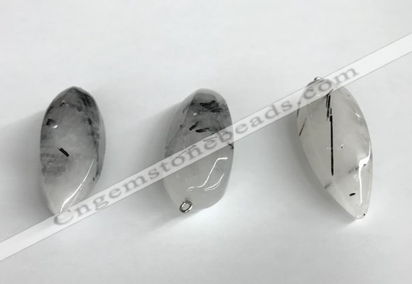 NGP5568 18*40mm - 23*58mm teardrop black rutilated quartz pendants