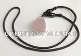 NGP5588 Rose quartz nugget pendant with nylon cord necklace