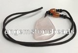 NGP5591 Rose quartz freeform pendant with nylon cord necklace