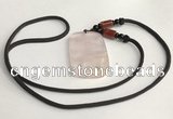 NGP5594 Rose quartz rectangle pendant with nylon cord necklace