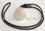 NGP5596 Rose quartz flat teardrop pendant with nylon cord necklace