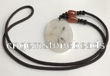 NGP5605 Black rutilated quartz oval pendant with nylon cord necklace